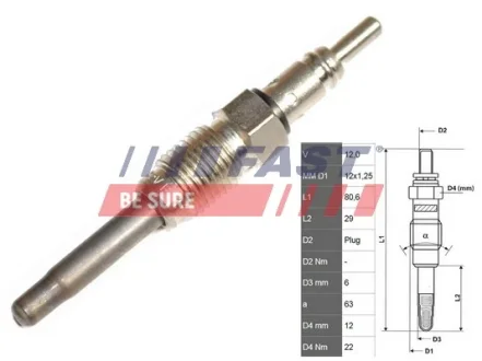 Свеча накаливания для подогрева антифриза (13.5V 81mm) Renault Trafic// Opel Vivaro F9Q FAST FT82725
