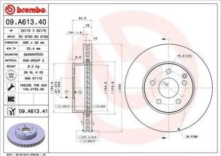 Тормозной диск BREMBO 09A61341 (фото 1)