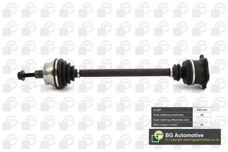 Полуось Passat/Superb 1.9TDI/2.5TDI/2.3i/2.8i 00-05 (38/45) 633mm Пр. BGA DS9621RA
