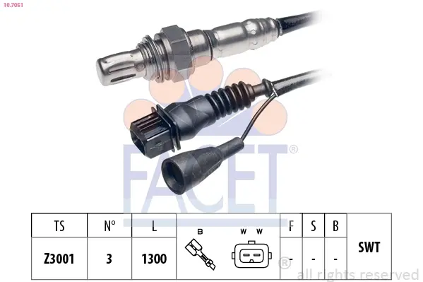 Датчик кисню (лямбда-зонд) (3 пров., 710mm) AUDI 100/80/A6/VW PASSAT 1.8-4.2 85-99 Facet FACET 10.7051 (фото 1)