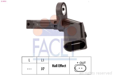 Датчик ABS (передній правий, задній лівий) Audi A4, A5, A6, A7, Q5 (07-) Facet FACET 21.0015