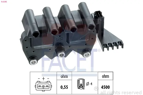 Катушка зажигания Fiat Doblo (02-), Brava (95-) 1.6i Facet FACET 9.6245 (фото 1)