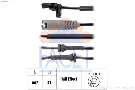 Датчик ABS BMW 1(E81), 3(E90) 05- передн Л/Пр Facet FACET 21.0076