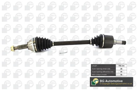 Приводной вал Ford Transit 2.0/2.4 00-14 л. BGA DS2326L