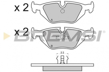 Тормозные колодки зад. BMW 3(E36, E46)/5(E34)/7(E32) 86-06 (ATE) (123x43,6x16,7) BREMSI BP2498 (фото 1)