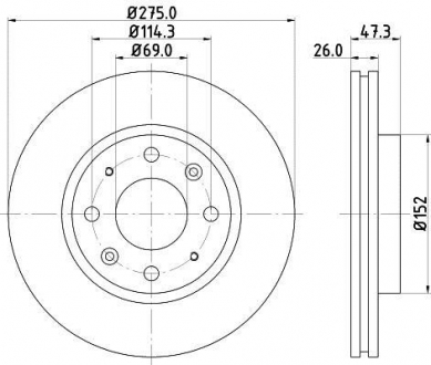 Тормозной диск перед. Cerato 04- 1.5-2.0 HELLA 8DD355111-781