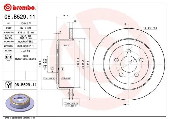 Диск тормозной BREMBO 08B52911 (фото 1)