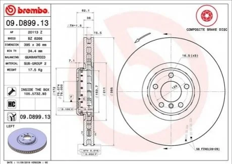 Диск тормозной (РАССПРОДАЖА) BREMBO 09D89913