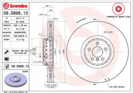 Tarcza ham. BMW 7 G11 X5 /P/ BREMBO 09D89813