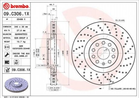 Гальмівний диск BREMBO 09C3061X