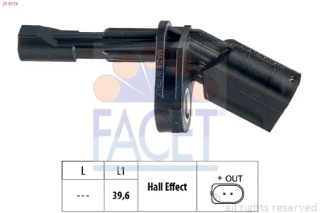 Датчик ABS OCTAVIA/VW CADDY III,GOLF VI, VII, PASSAT 03- задній Пр Facet FACET 21.0174