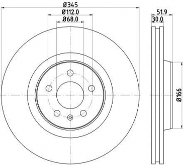 Тормозной диск перед. A4/A5/A6/A7/Q5/Macan 07- 1.8-3.2 (PRO) HELLA 8DD355117-181 (фото 1)