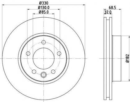 Тормозной диск перед. Touareg/Cayenne 330mm 3.0-4.2 02- (PRO HELLA 8DD355109-741 (фото 1)