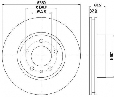 Тормозной диск перед. Touareg/Cayenne 330mm 3.0-4.2 02- (PRO HELLA 8DD355109-721