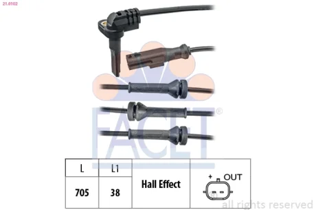 Датчик ABS Dacia DUSTER/Renault FLUENCE, MEGANE III, SCENIC FACET 21.0102