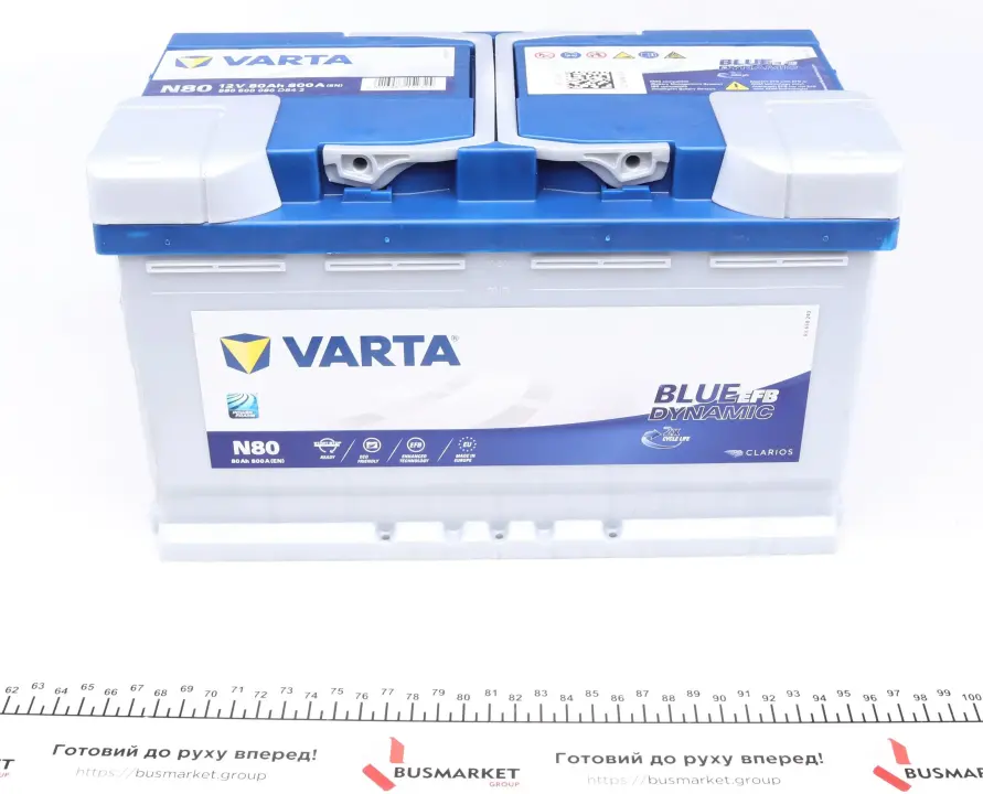 АКБ N80 BLUE DYNAMIC EFB 80А*ч 800А система СТАРТ-СТОП VARTA 580500080 D842 (фото 1)