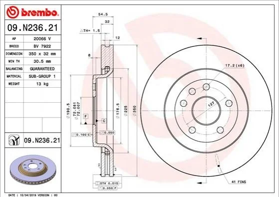 Гальмівний диск BREMBO 09N23621 (фото 1)