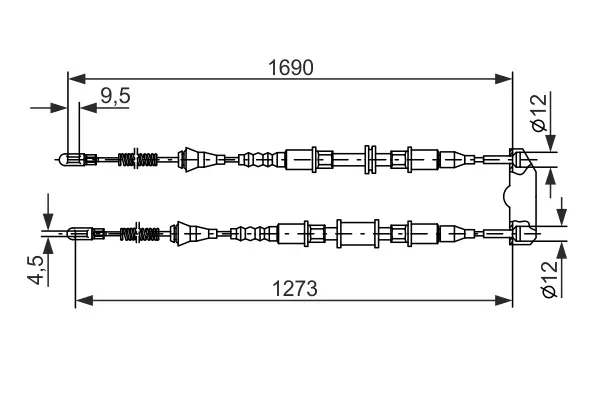 OPEL Трос ручного тормоза задний Astra 92- BOSCH 1987477129 (фото 1)
