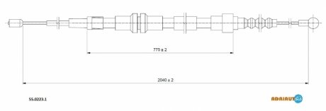 VW Трос ручного тормоза задн. длин. база 2037/772 мм CADDY III 08- ADRIAUTO 55.0223.1