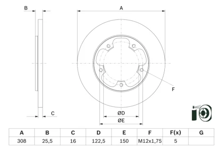 Гальмівний диск FORD Transit \'\'R D=308mm \'\'14>> - кр. 2 шт BOSCH ="0986479F44"