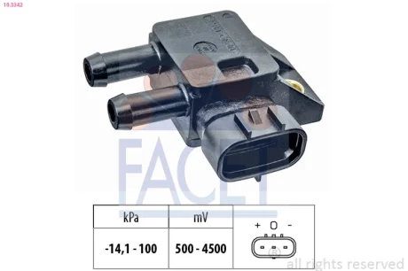 Датчик тиску вихлопних газів Hyundai Santa Fe, Tucson, Elantra (11-)/KIA Sportage, Sorento, Ceed (09-) 1.4-2.5 CRDi Facet FACET 10.3342