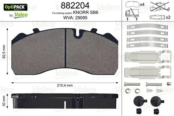 Колодки гальмівні 210,4x92,5x30 Valeo 882 204 (фото 1)