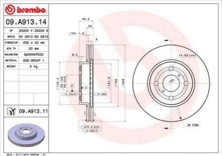 Гальмівний диск BREMBO 09.A913.14 (фото 1)