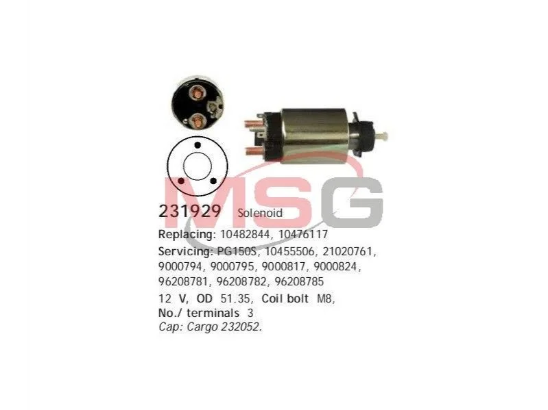 Втягуюче реле стартера CHEVROLET/DAEWOO/FIAT/ISUZU/OPEL/PONTIAC CARGO ="231929" (фото 1)