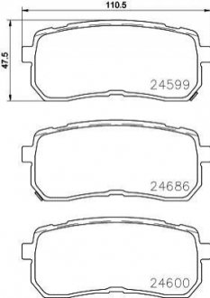Колодки тормозные дисковые задние Hyundai H-1, i55 22.5, 3.0, 3.8 (11-) Nisshinbo NP6099 (фото 1)