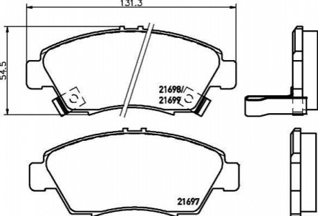 Колодки тормозные дисковые передние Honda Jazz 1.2, 1.3 (02-08), Civic 1.4, 1.6 Nisshinbo NP8002 (фото 1)