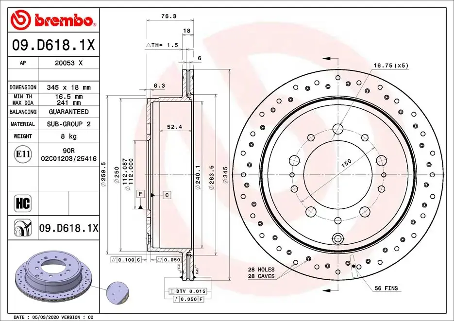 Тормозной диск BREMBO 09.D618.1X (фото 1)
