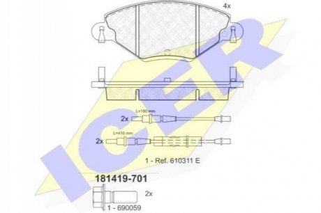 Комплект гальмівних колодок (дискових) ICER 181419-701