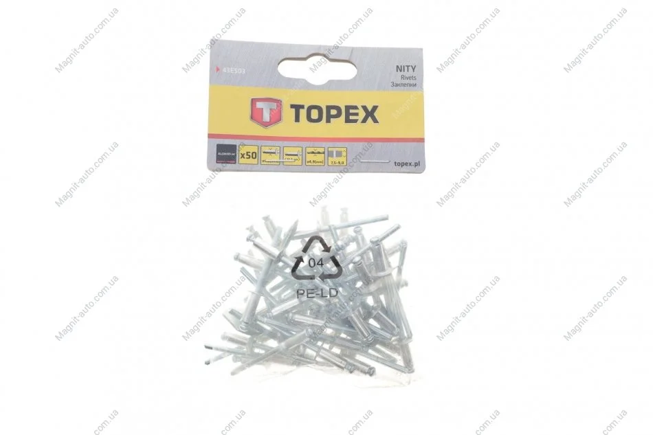Заклепки алюминиевые 4.8 мм х 12,5 мм, 50 шт.*1 уп. (TOPEX) Topex 43E503 (фото 1)