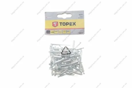 Заклепки алюмінієві 4.8 мм х 14,5 мм, 50 шт.*1 уп. (TOPEX) Topex 43E504