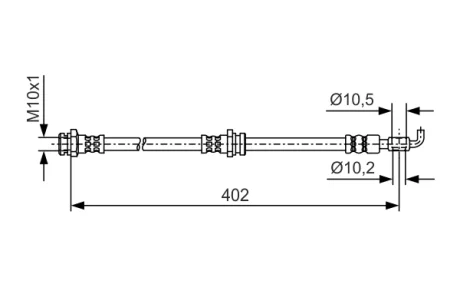 Тормозной шланг гибкий передний лев/прав (длина 402мм, диаметр 10,2мм.), M10x1) FORD RANGER 2.5D/3.0D 10.99-07.12 BOSCH 1987481A46