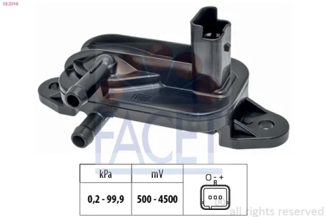 Датчик тиску вихлопних газів SCUDO/Peugeot 206,EXPERT 1.6D/2.0D/2.2D 99- FACET 10.3316