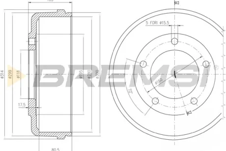 Гальмівний барабан Transit V-184 RWD 00- BREMSI CR5646