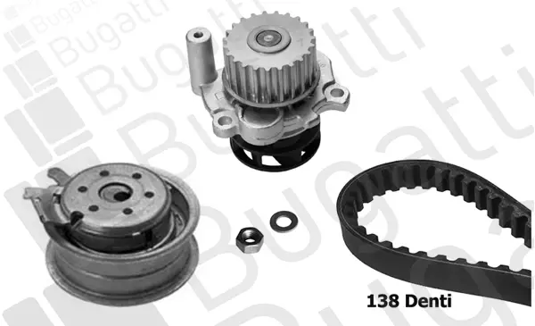 BUGATTI AUDI К-т ГРМ (помпа+рем.+ролик+крепление) 1,6 A3/A4 VW Golf IV 1,6/2,0Skoda 1,6/2,0 Seat Bugatti KBU5113A (фото 1)