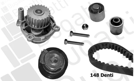 BUGATTI VW К-кт ГРМ (помпа+рем.+3 ролика +крепл.) Golf,Passat,Audi A4,Skoda Bugatti KBU5112A