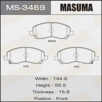 Колодка тормозная передняя Mitsubishi ASX (10-), Grandis (03-09), Lancer (07-15), Outlander (08-) MASUMA Masuma MS3469 (фото 1)