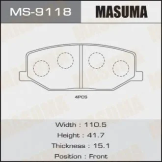 Колодки гальмівні (MS-9118) MASUMA Masuma MS9118
