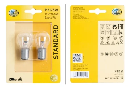 P21/5W 12V 5W Автолампа 2шт. (блистер упаковка) HELLA 8GD 002 078-123