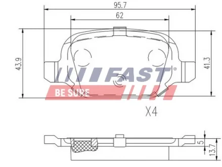 Brake pads rear without sensor 1.4 FAST FT29162