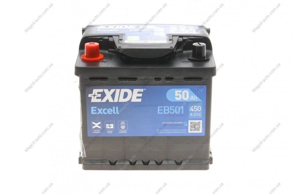 Акумулятор  12V/50Ah/450 (L+) (207х175х190) EXIDE EB501 (фото 1)