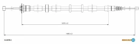 Трос гальма стоянки задніх лев (1485мм/1485мм).) FIAT PANDA 1.2/1.3D 09.04- ADRIAUTO 1102781