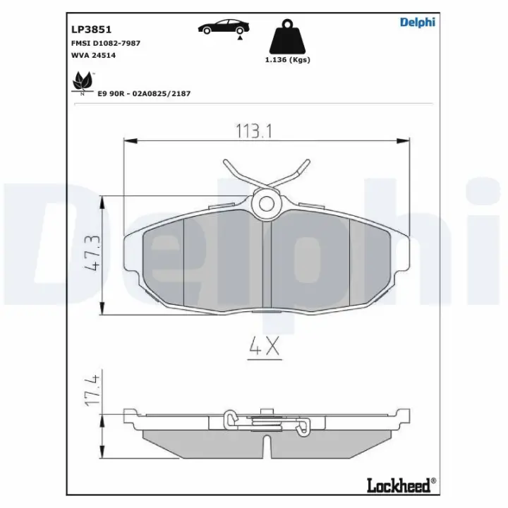 Комплект гальмівних колодок з 4 шт. дисків Delphi LP3851 (фото 1)
