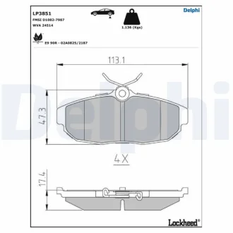Комплект гальмівних колодок з 4 шт. дисків Delphi LP3851