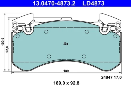 Керамічні гальмівні колодки передн, AUDI A6 C7, A7, A8 D4 1.8-3.0D 07.10-09.18 ATE 13.0470-4873.2