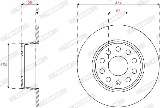 Комплект гальмівних дисків (2 шт) задн лів/прав AUDI Q2 SEAT ATECA, LEON, LEON SC, LEON ST SKODA KAROQ, OCTAVIA IV VW JETTA VII, T-ROC, TAOS 1.0-2.0D 09.12- FERODO DDF2825C (фото 1)