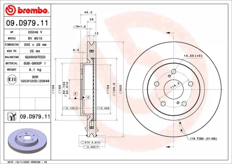 Автозапчастина BREMBO 09.D979.11